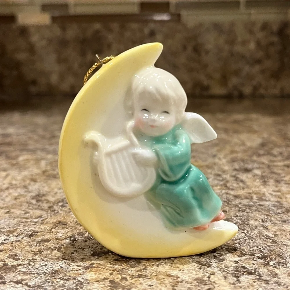 Vintage 1986 Angel sitting in Moon Christmas Ornament